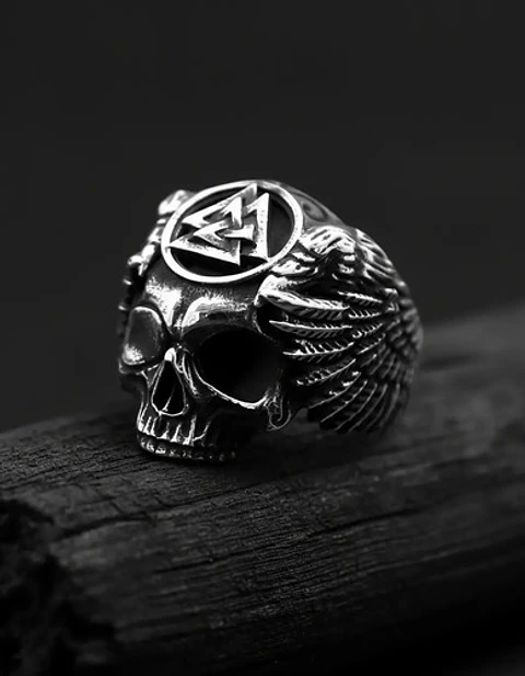 Anillo Color Plata Calavera Vikingo Valknut Calavera Hombre