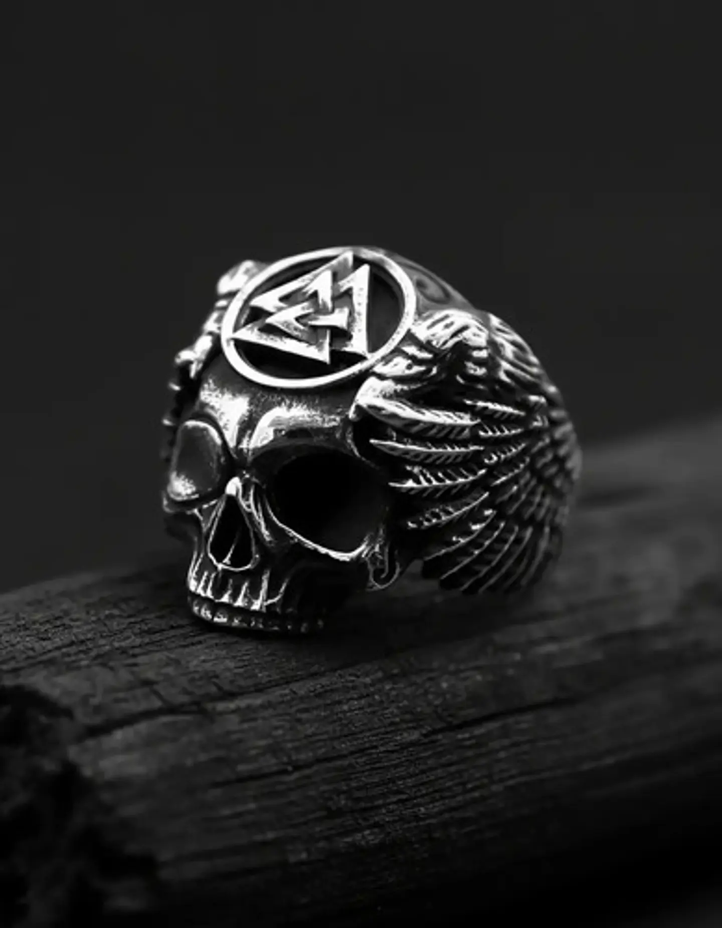 Anillo Color Plata Calavera Vikingo Valknut Calavera Hombre 2