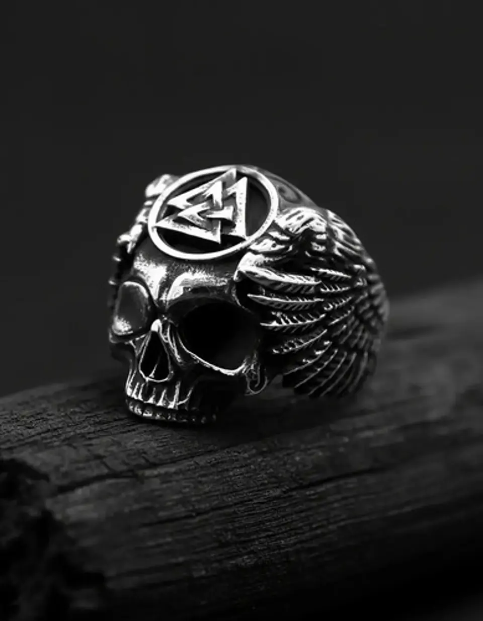 Anillo Color Plata Calavera Vikingo Valknut Calavera Hombre 2