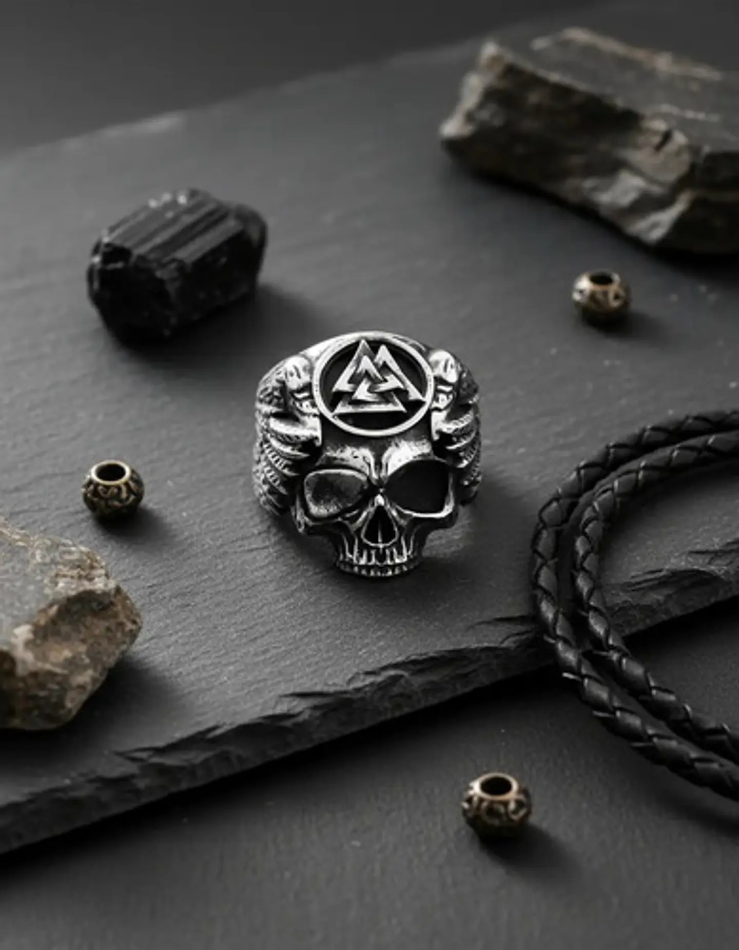 Anillo Color Plata Calavera Vikingo Valknut Calavera Hombre 3