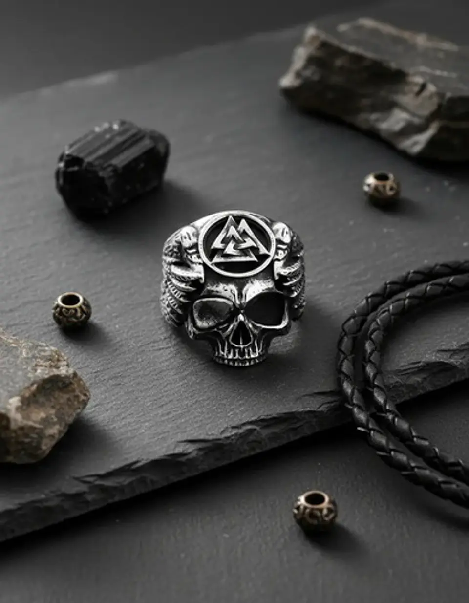Anillo Color Plata Calavera Vikingo Valknut Calavera Hombre 3