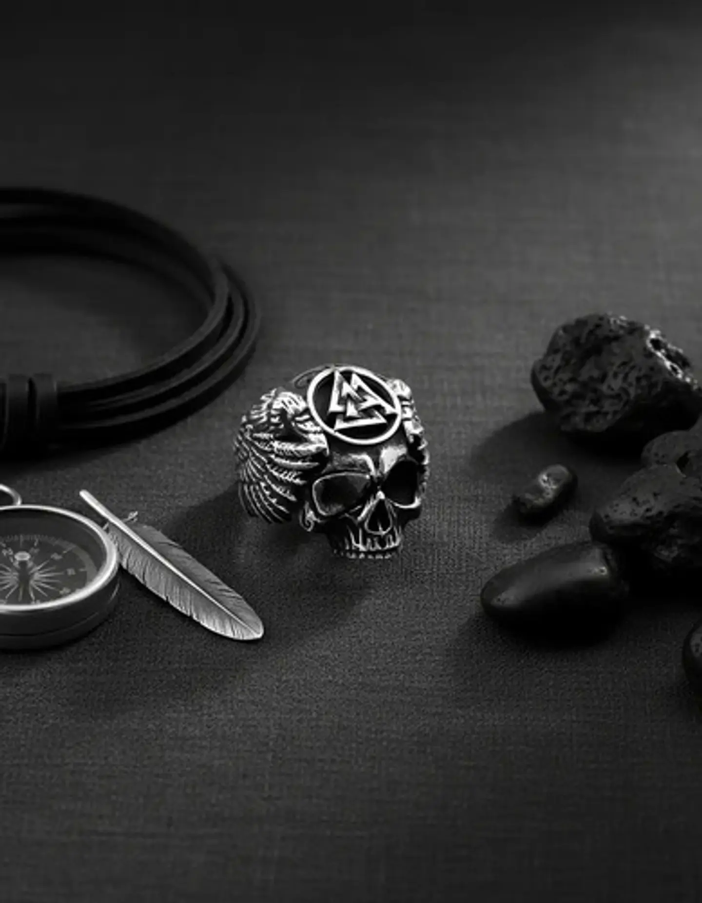 Anillo Color Plata Calavera Vikingo Valknut Calavera Hombre 4