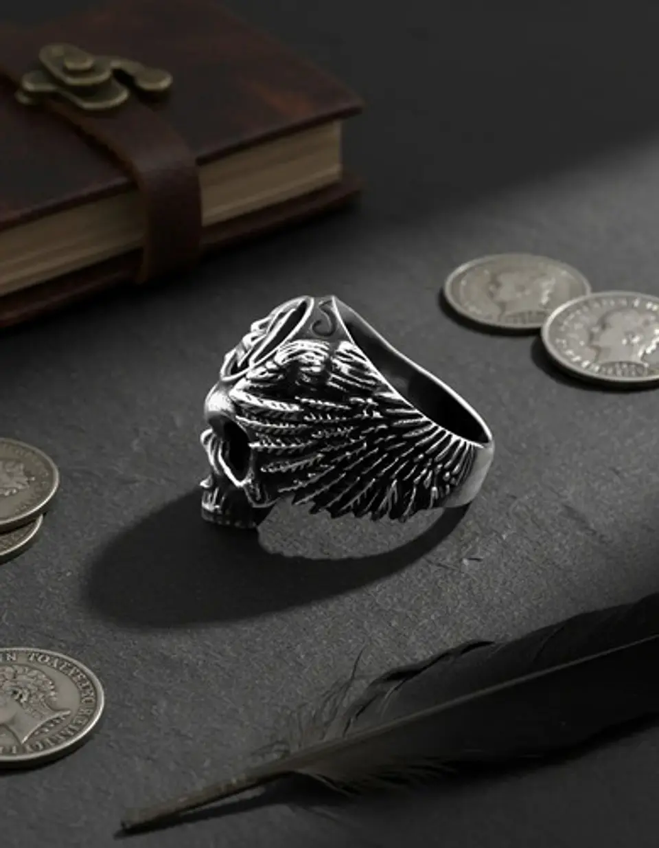 Anillo Color Plata Calavera Vikingo Valknut Calavera Hombre 5