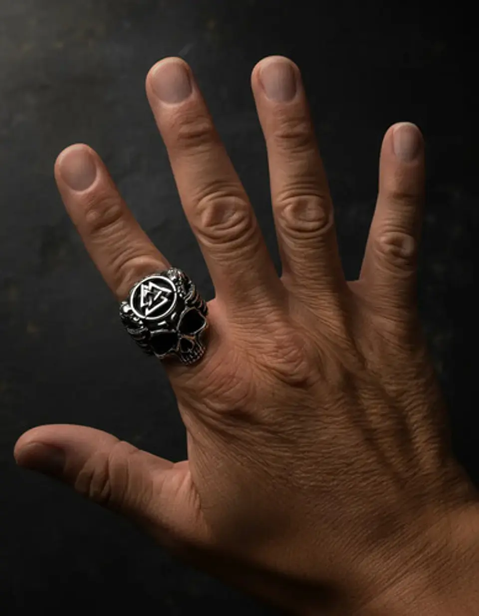 Anillo Color Plata Calavera Vikingo Valknut Calavera Hombre 8