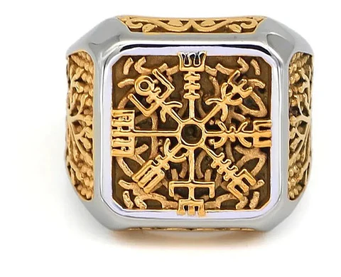 Anillo Valknut Color Oro Vegvisir Yggdrasi Vikingo Hombre
