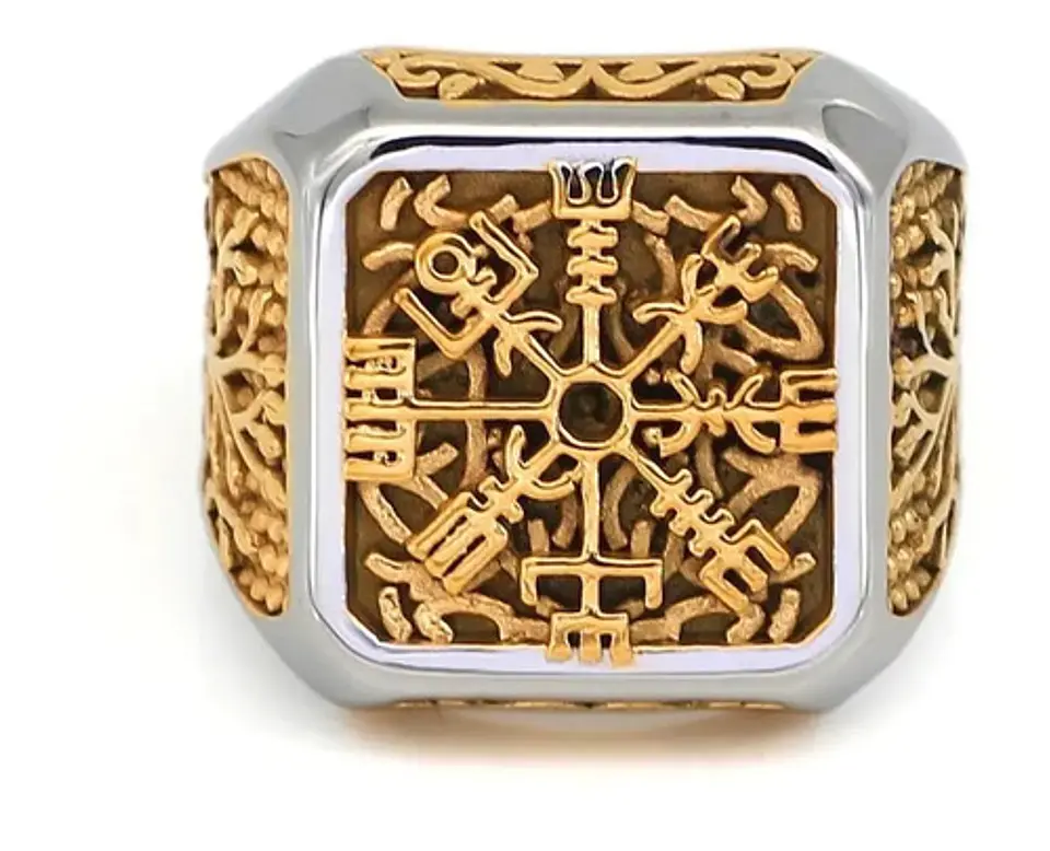 Anillo Valknut Color Oro Vegvisir Yggdrasi Vikingo Hombre 2