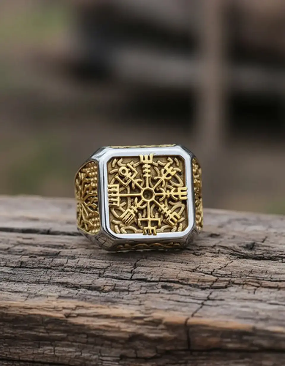 Anillo Valknut Color Oro Vegvisir Yggdrasi Vikingo Hombre 4