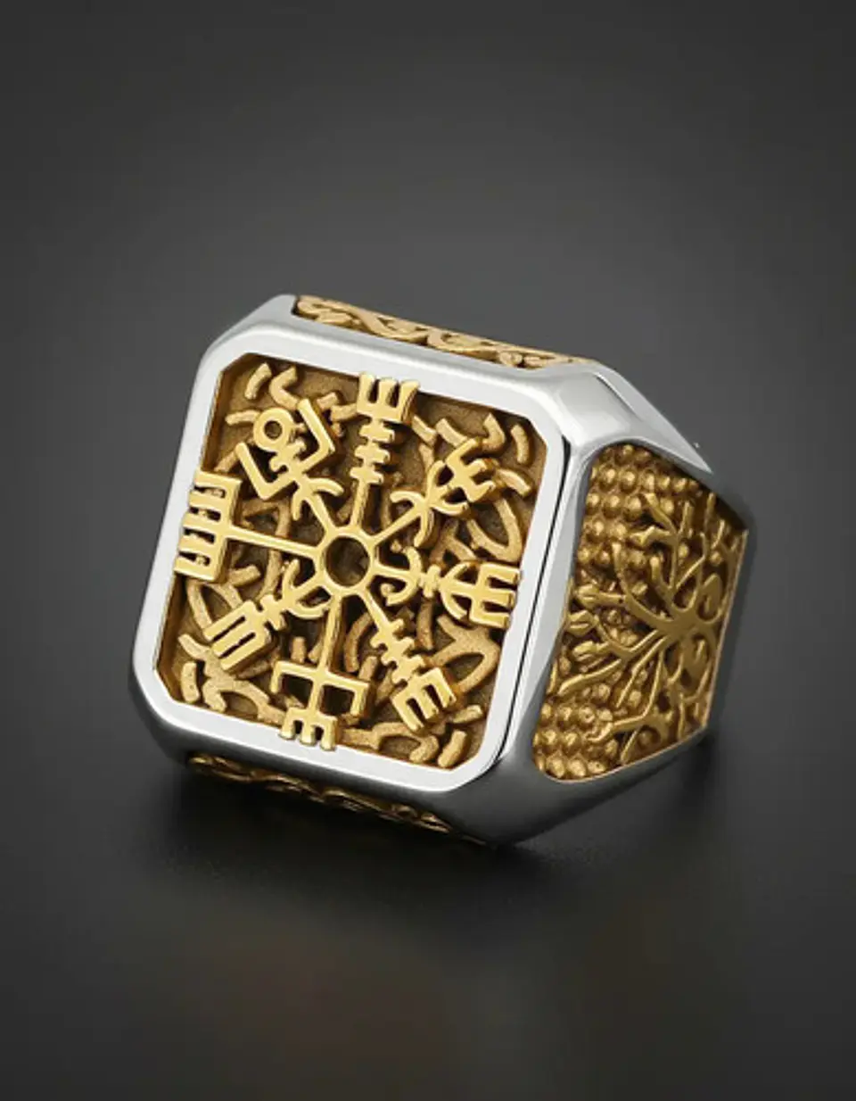 Anillo Valknut Color Oro Vegvisir Yggdrasi Vikingo Hombre 9