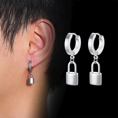 Aretes Pendientes Candado Color Oro Minimalista Hombre Mujer