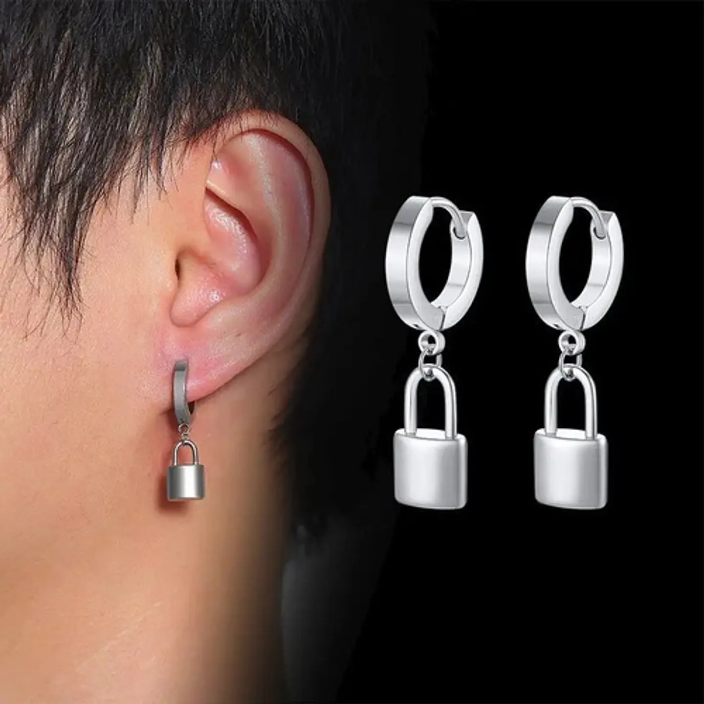 Aretes Pendientes Candado Color Oro Minimalista Hombre Mujer 2