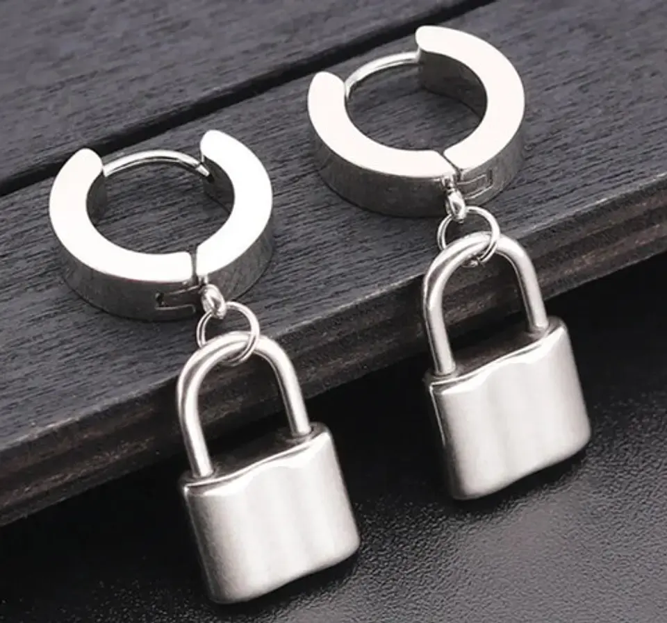 Aretes Pendientes Candado Color Oro Minimalista Hombre Mujer 3