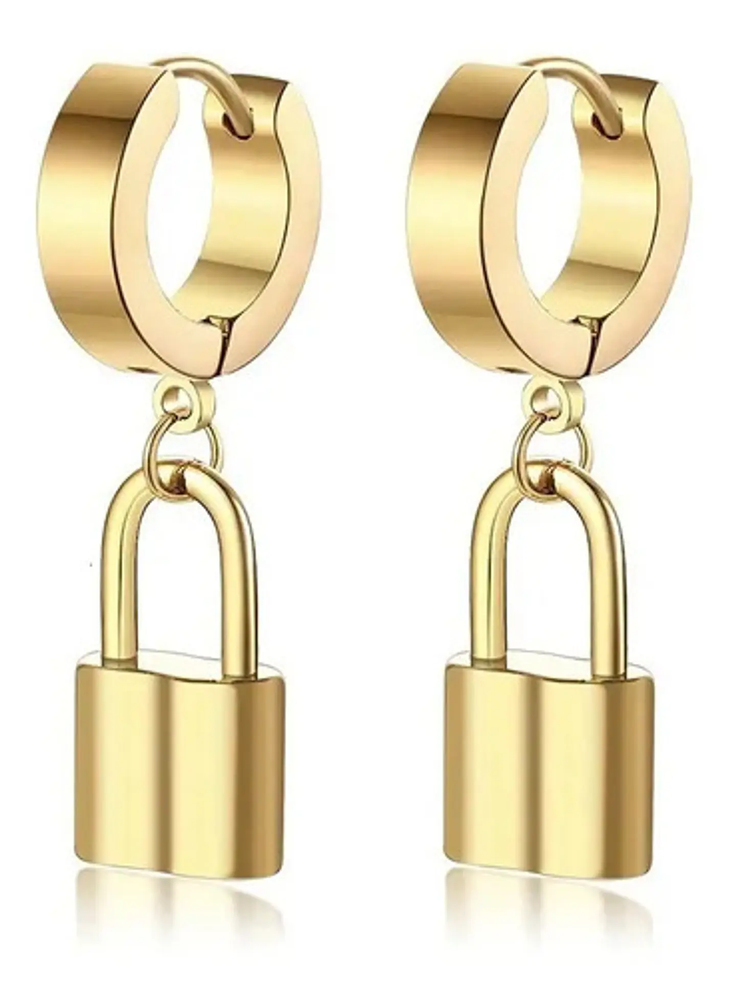 Aretes Pendientes Candado Color Oro Minimalista Hombre Mujer 5