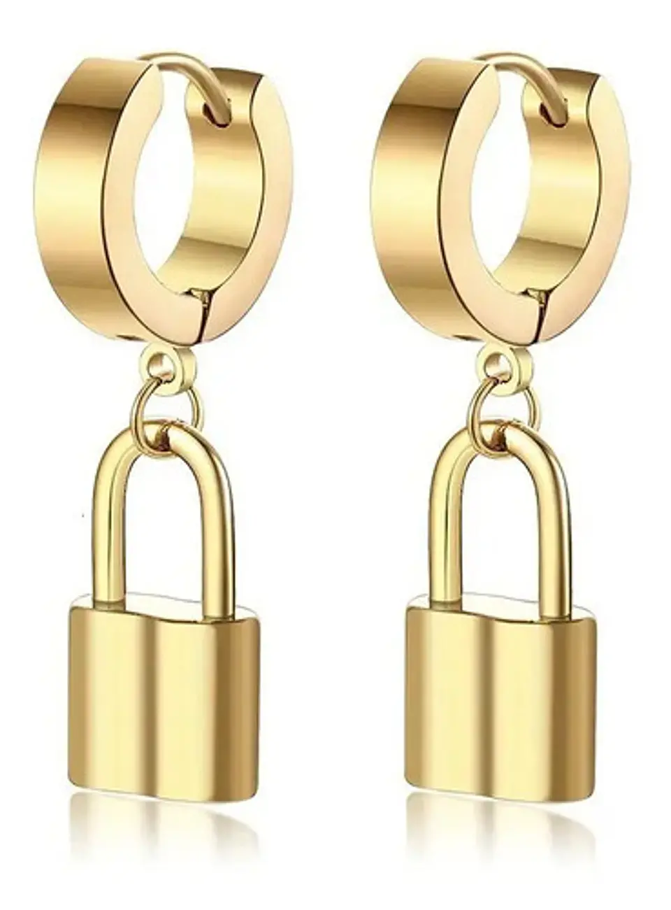 Aretes Pendientes Candado Color Oro Minimalista Hombre Mujer 5