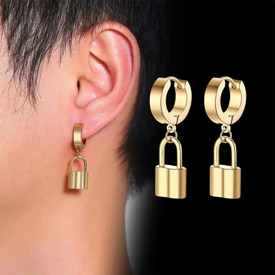 Aretes Pendientes Candado Color Oro Minimalista Hombre Mujer 8