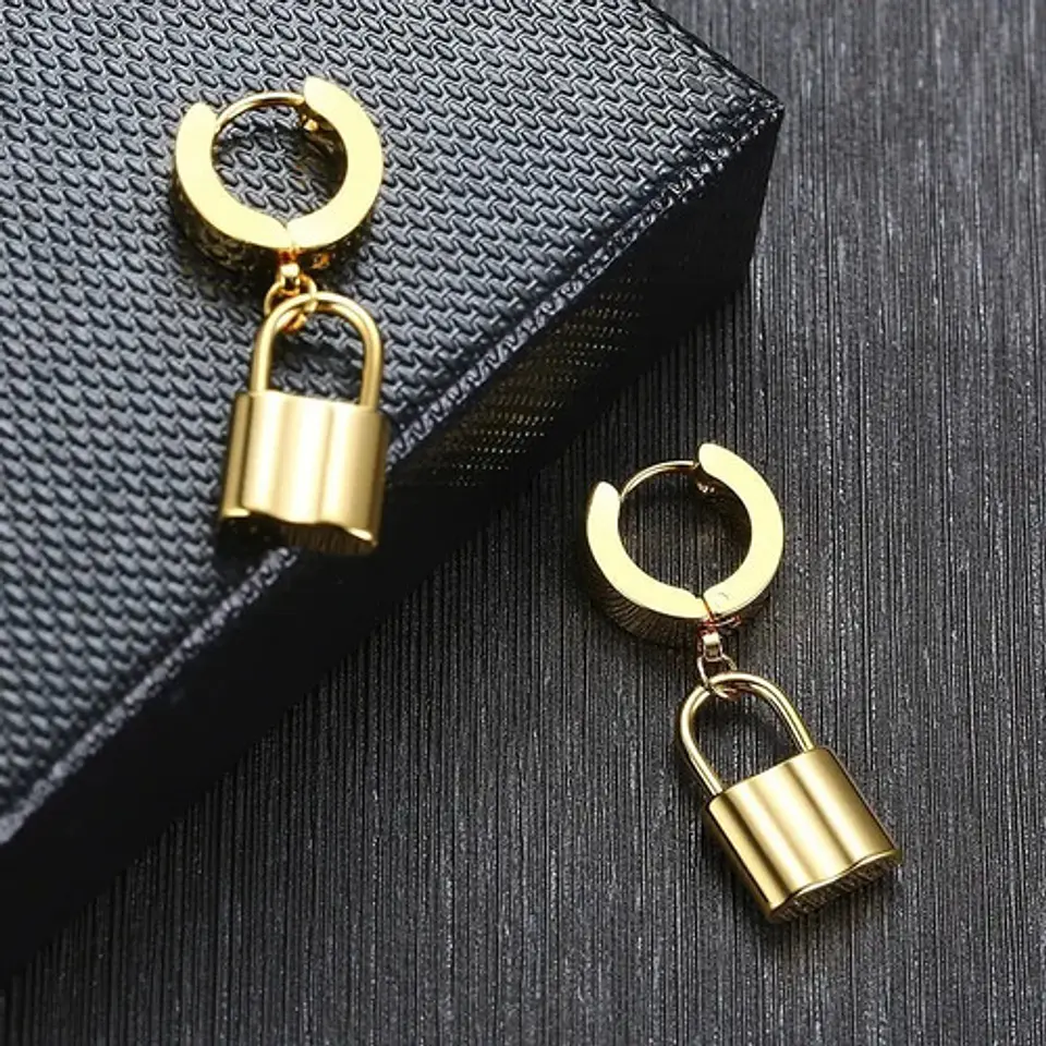 Aretes Pendientes Candado Color Oro Minimalista Hombre Mujer 9