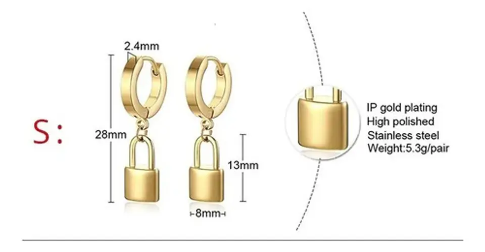 Aretes Pendientes Candado Color Oro Minimalista Hombre Mujer 10