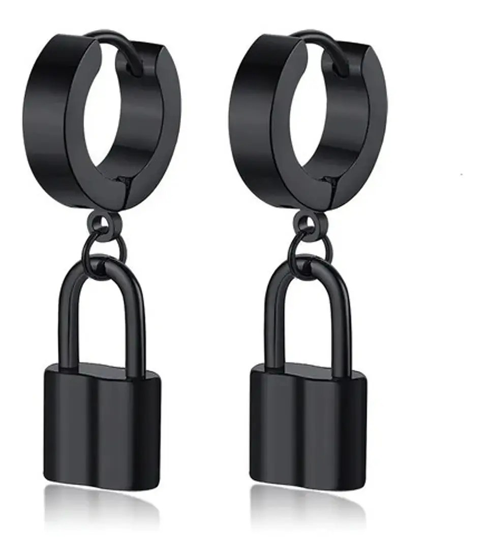 Aretes Pendientes Candado Color Oro Minimalista Hombre Mujer 11