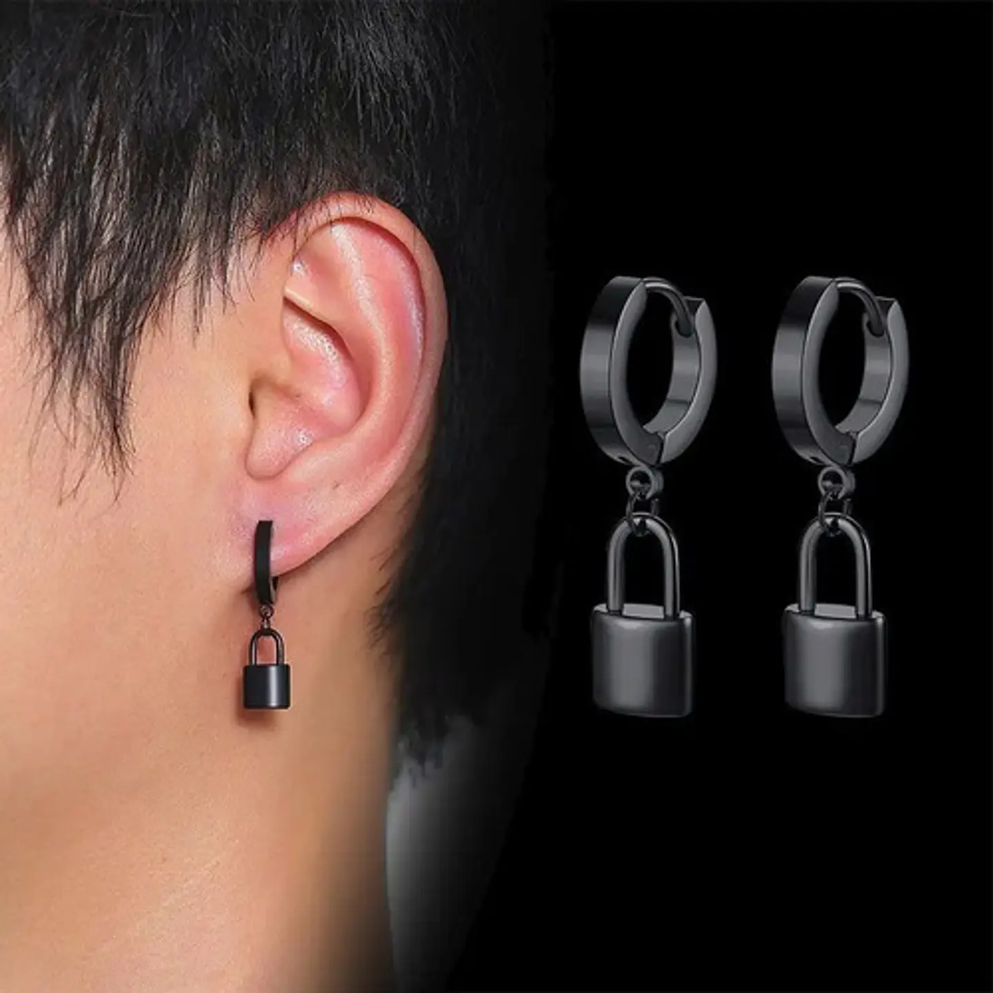 Aretes Pendientes Candado Color Oro Minimalista Hombre Mujer 12