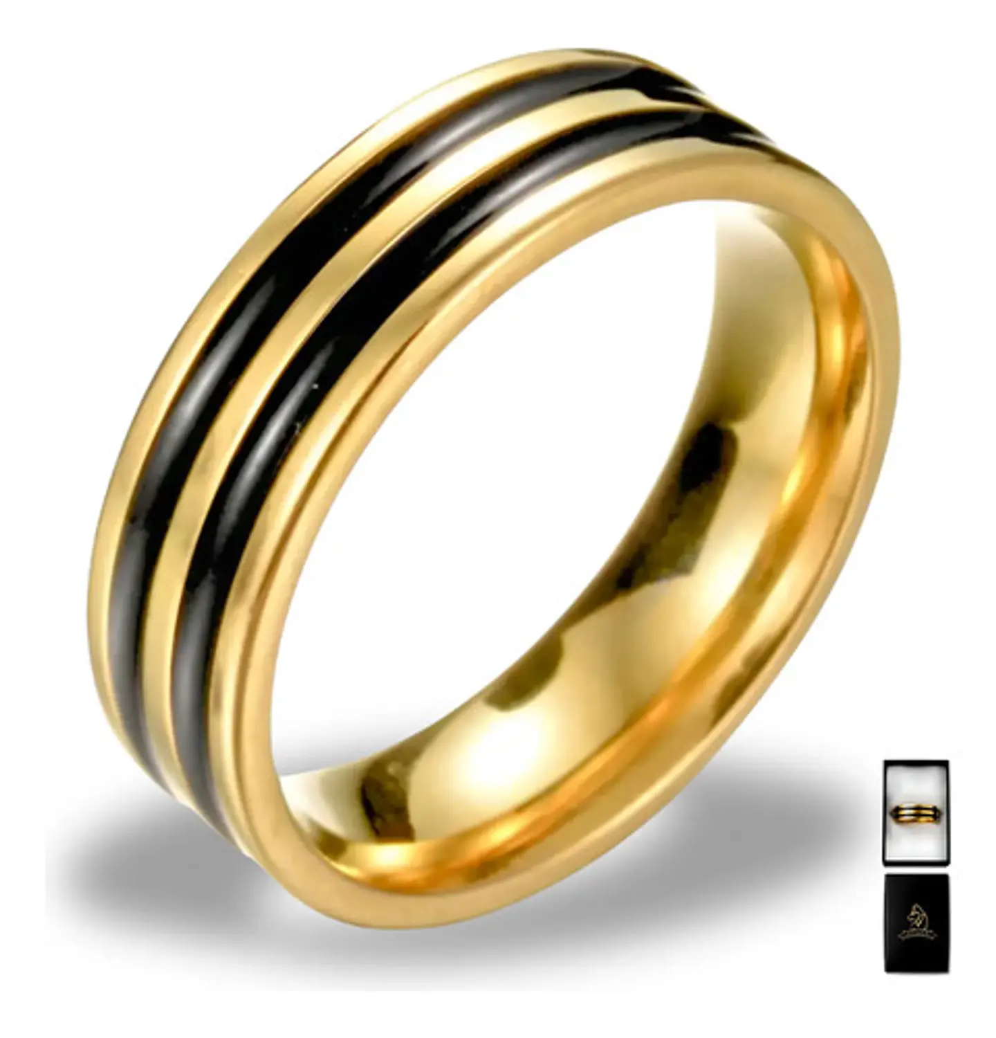 Anillo Argolla Color Oro Clásico Banda Doble Linea Hombre 1