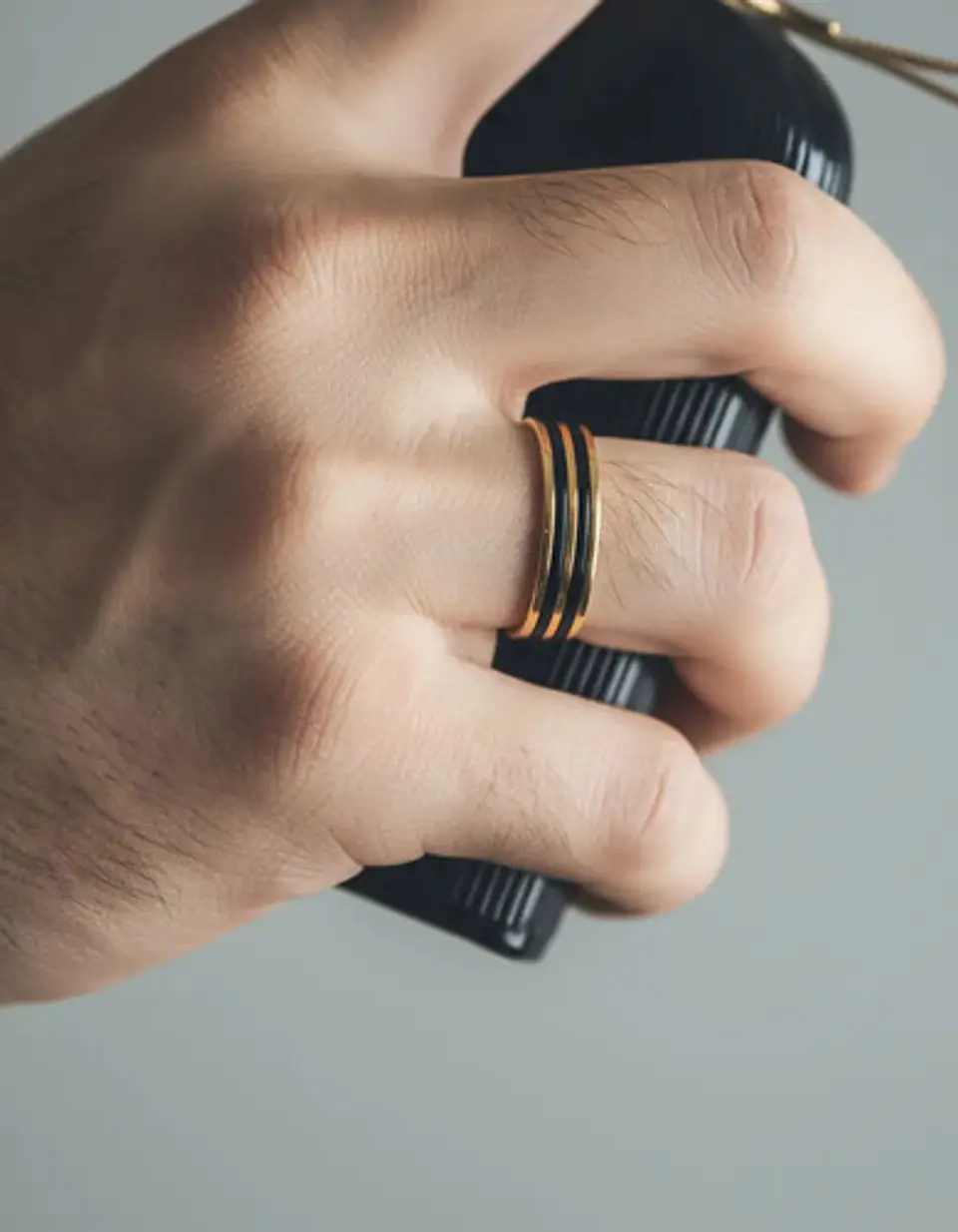Anillo Argolla Color Oro Clásico Banda Doble Linea Hombre 2