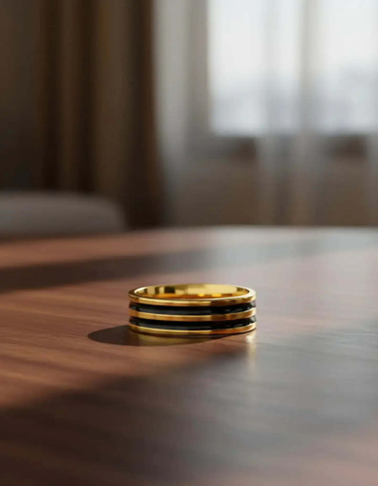 Anillo Argolla Color Oro Clásico Banda Doble Linea Hombre 5