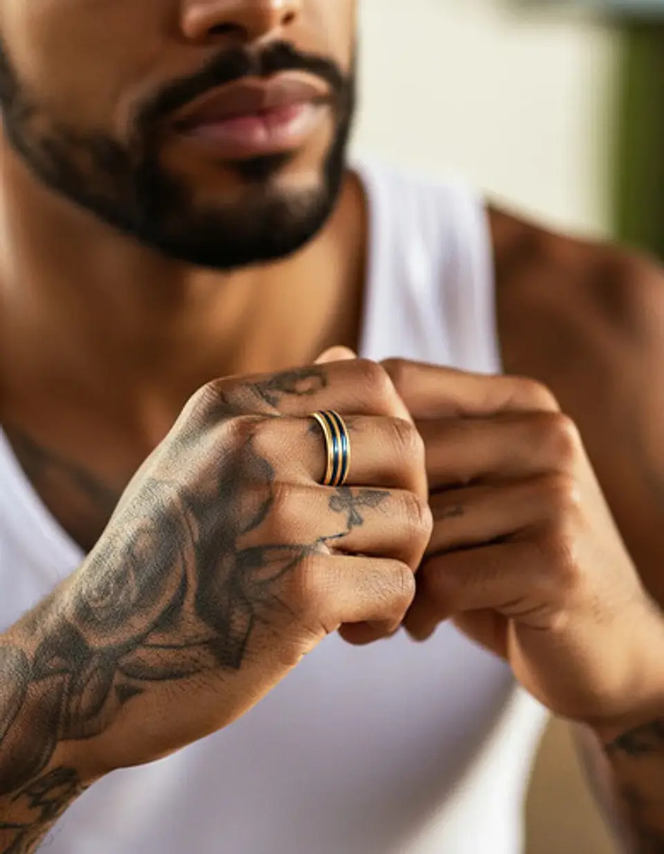 Anillo Argolla Color Oro Clásico Banda Doble Linea Hombre 7
