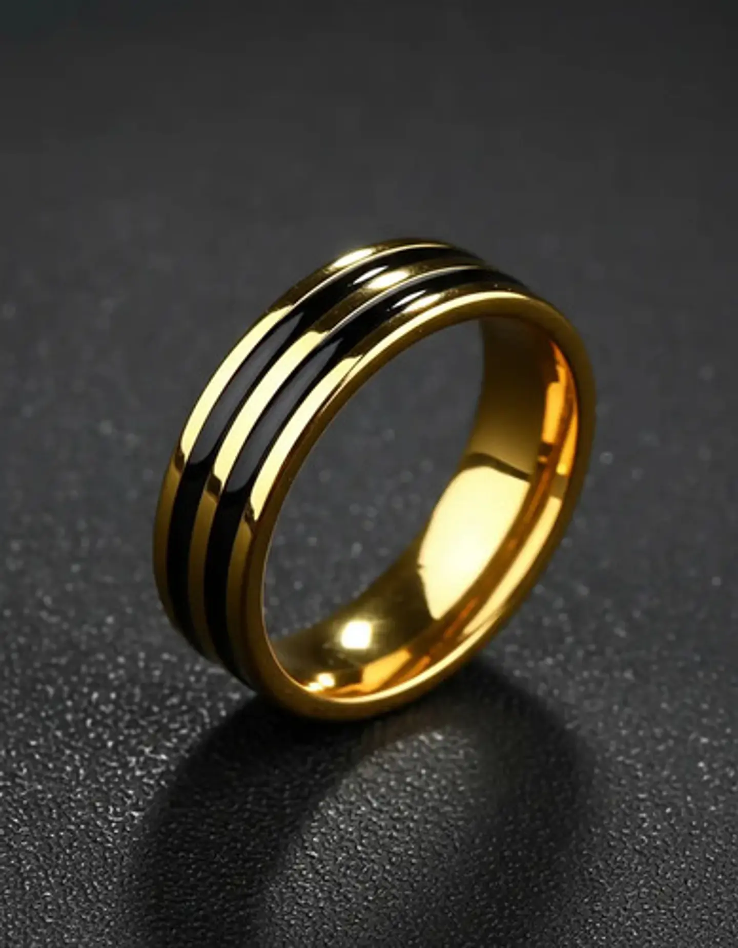Anillo Argolla Color Oro Clásico Banda Doble Linea Hombre 8
