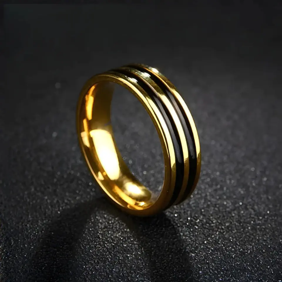 Anillo Argolla Color Oro Clásico Banda Doble Linea Hombre 9