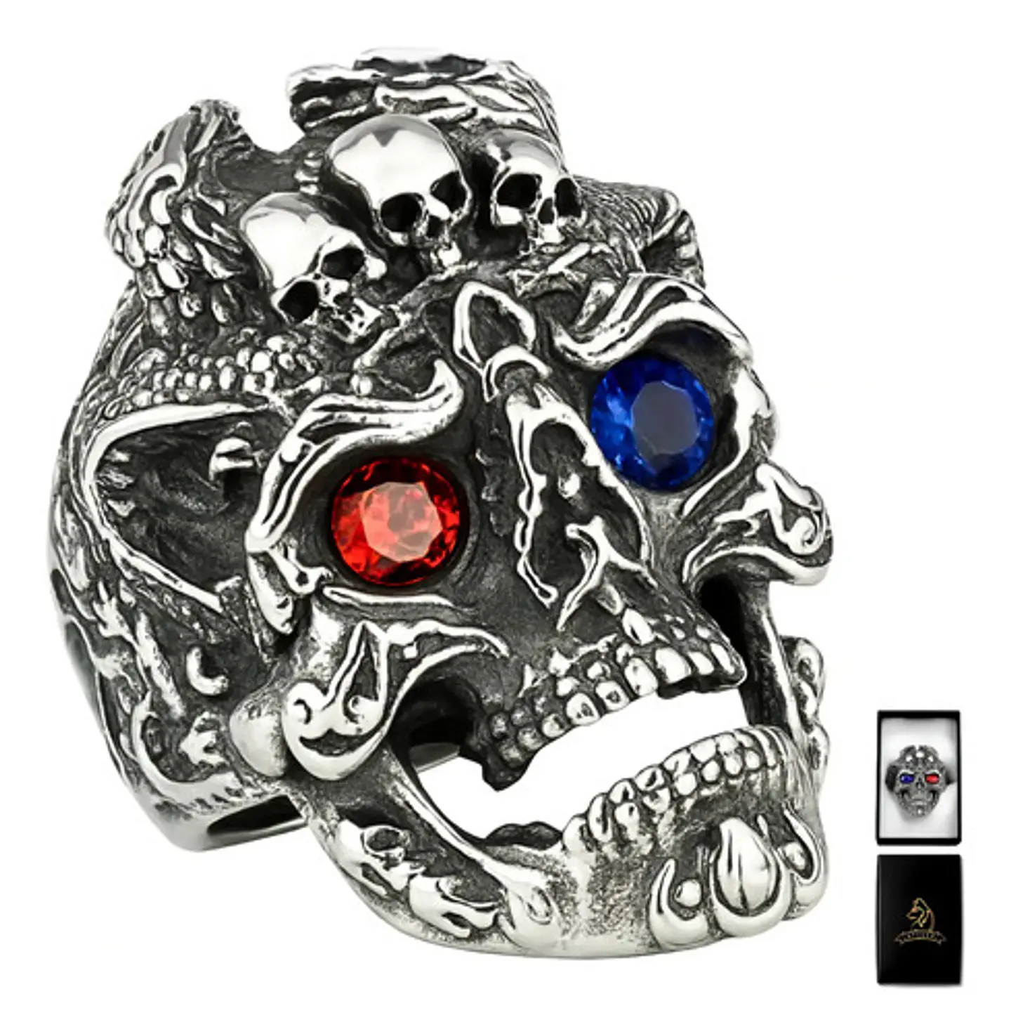 Anillo Color Plata Gótico Cráneo Skull Calavera Acero Hombre 1