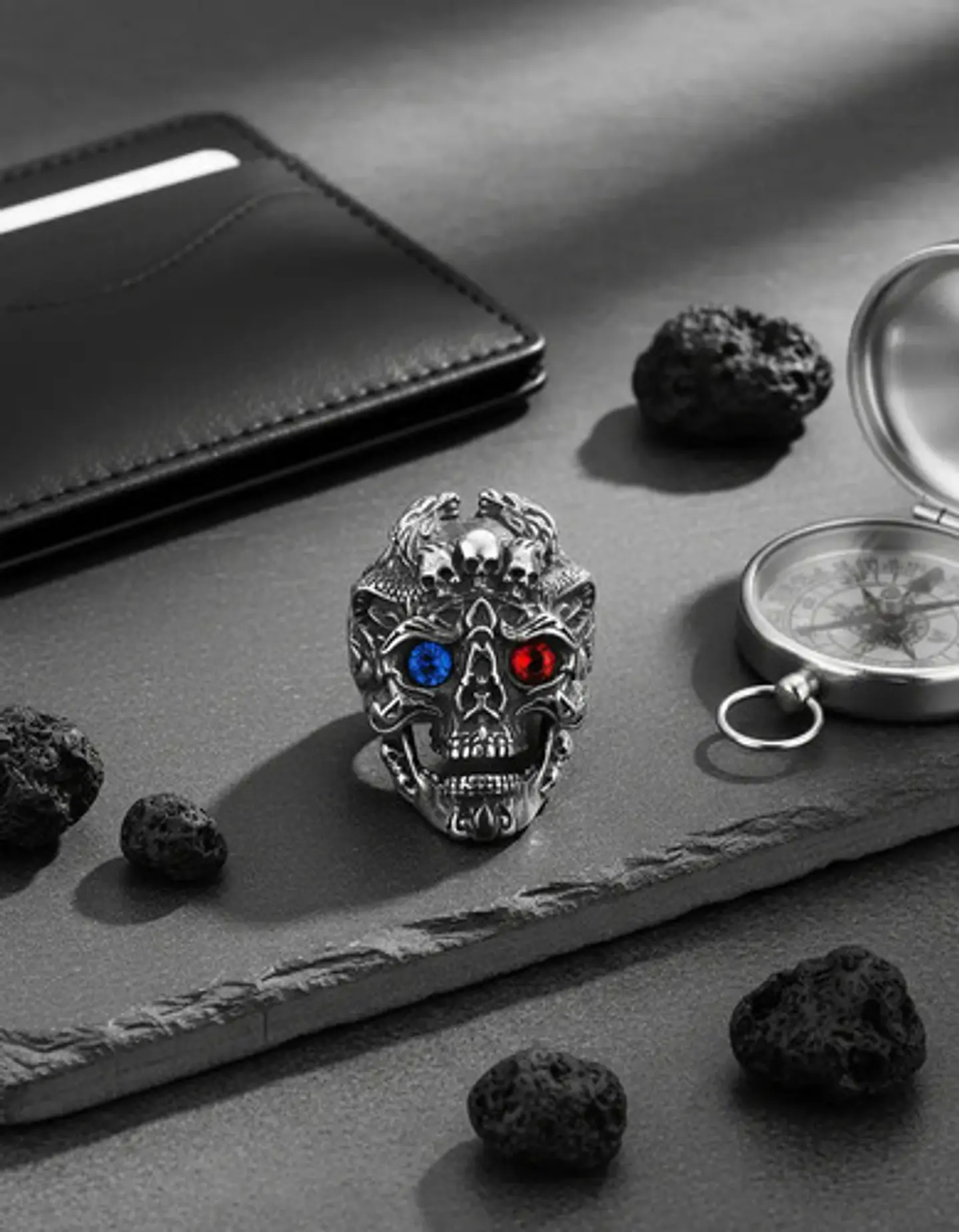 Anillo Color Plata Gótico Cráneo Skull Calavera Acero Hombre 4
