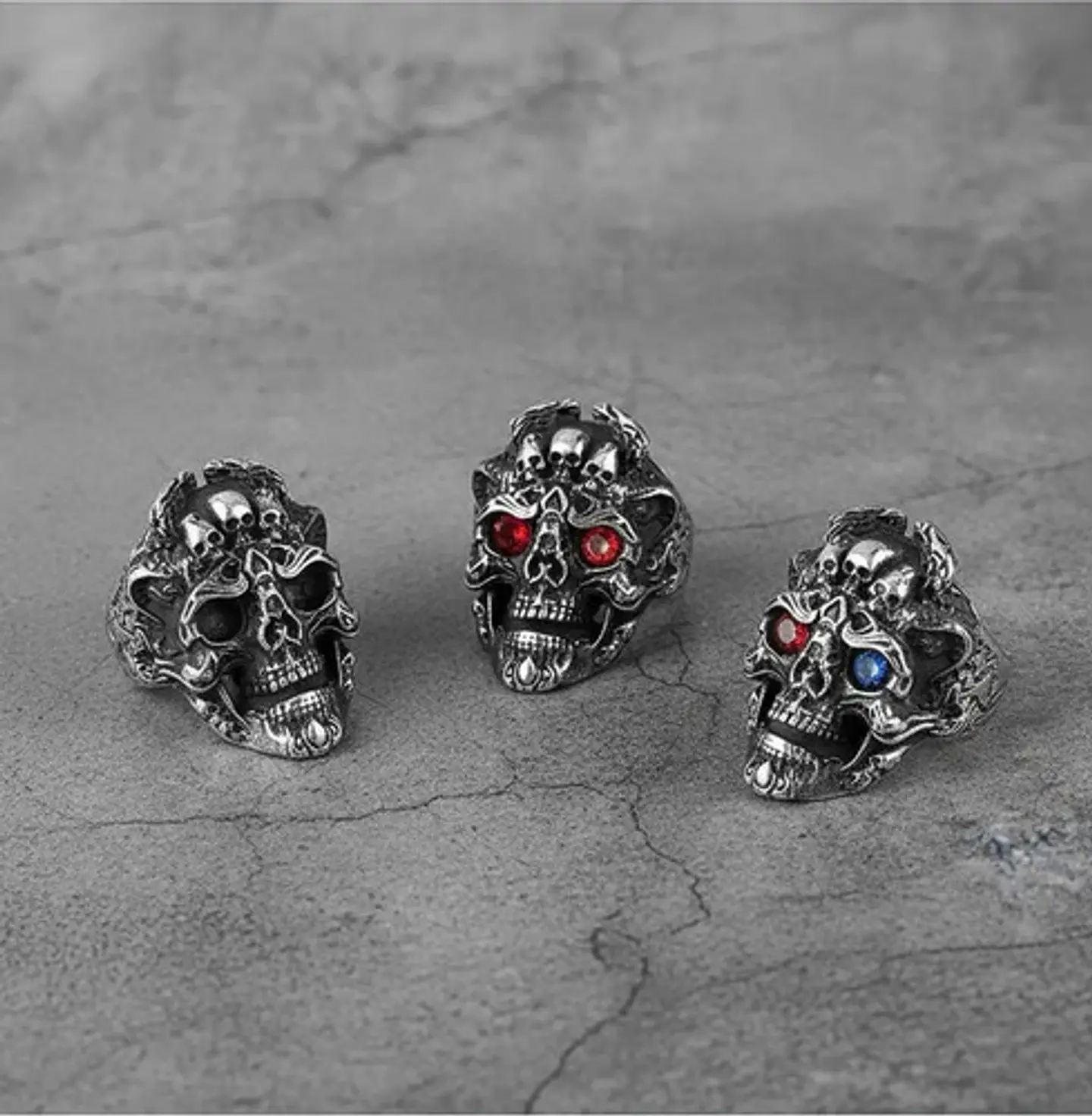 Anillo Color Plata Gótico Cráneo Skull Calavera Acero Hombre 5