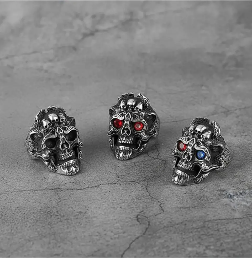 Anillo Color Plata Gótico Cráneo Skull Calavera Acero Hombre 5