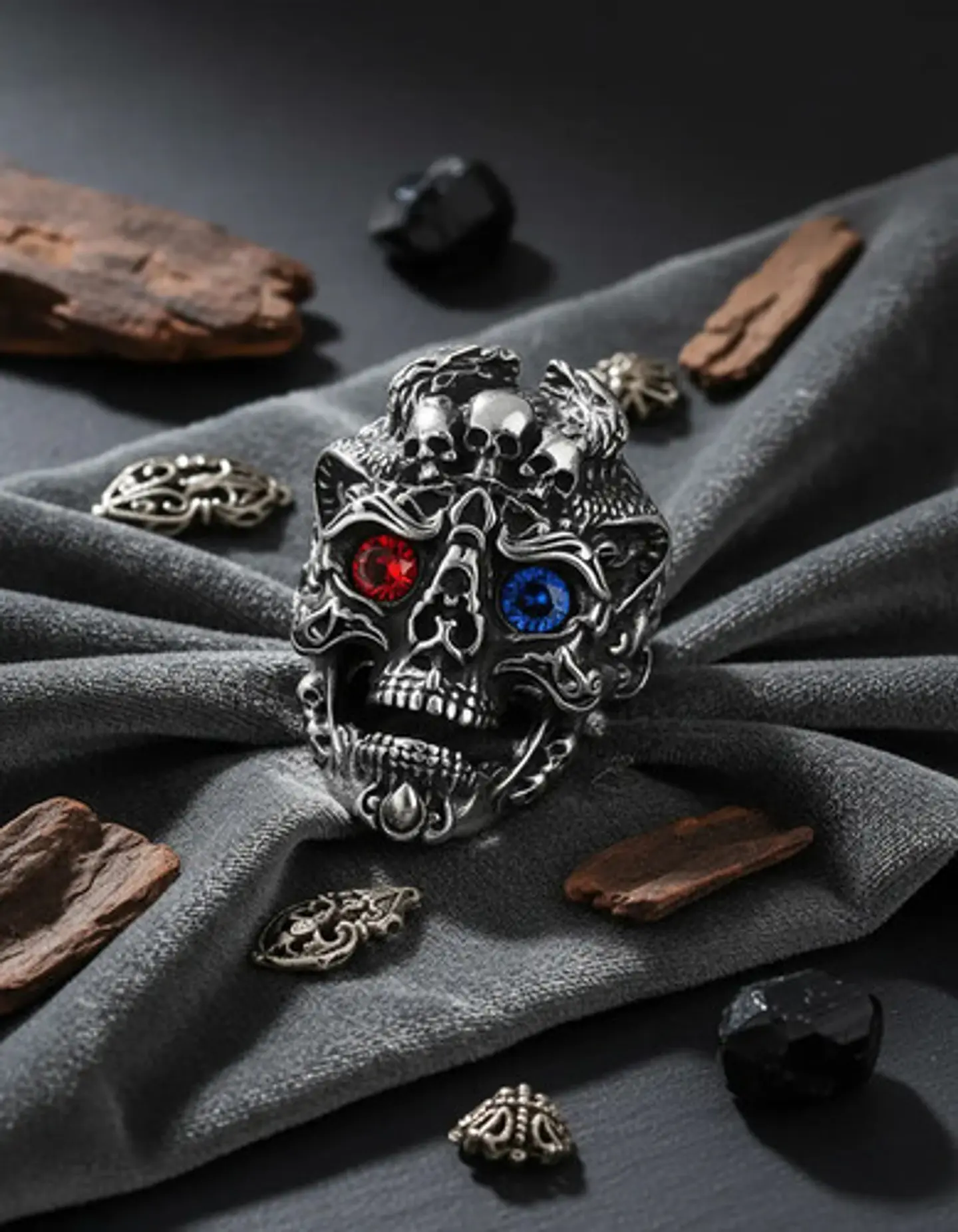 Anillo Color Plata Gótico Cráneo Skull Calavera Acero Hombre 6