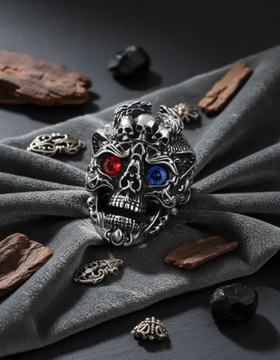 Anillo Color Plata Gótico Cráneo Skull Calavera Acero Hombre 6