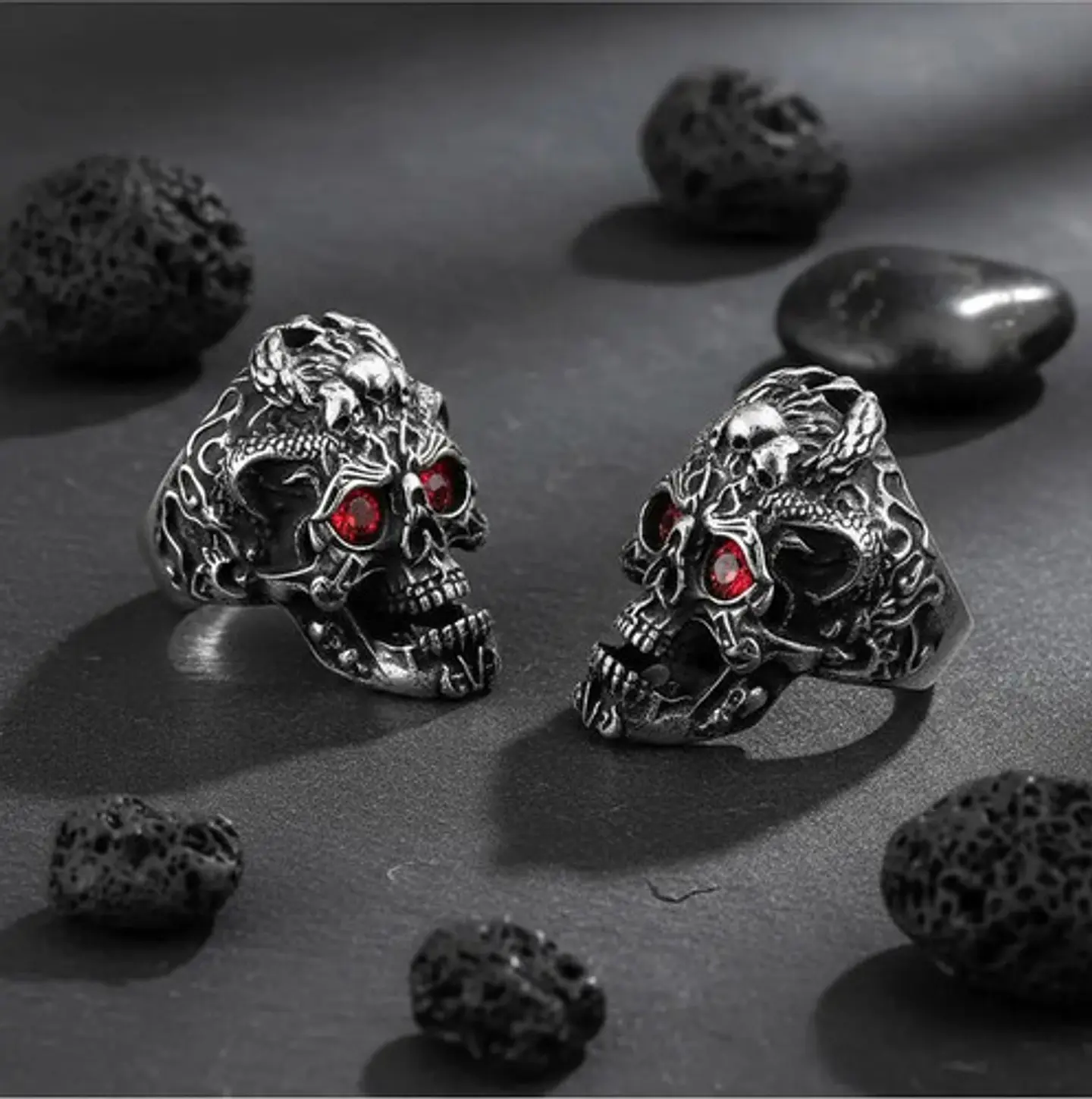 Anillo Color Plata Gótico Cráneo Skull Calavera Acero Hombre 7