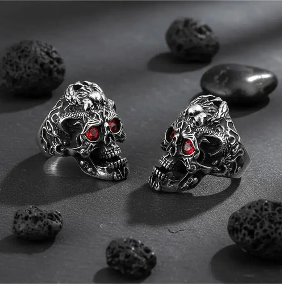 Anillo Color Plata Gótico Cráneo Skull Calavera Acero Hombre 7