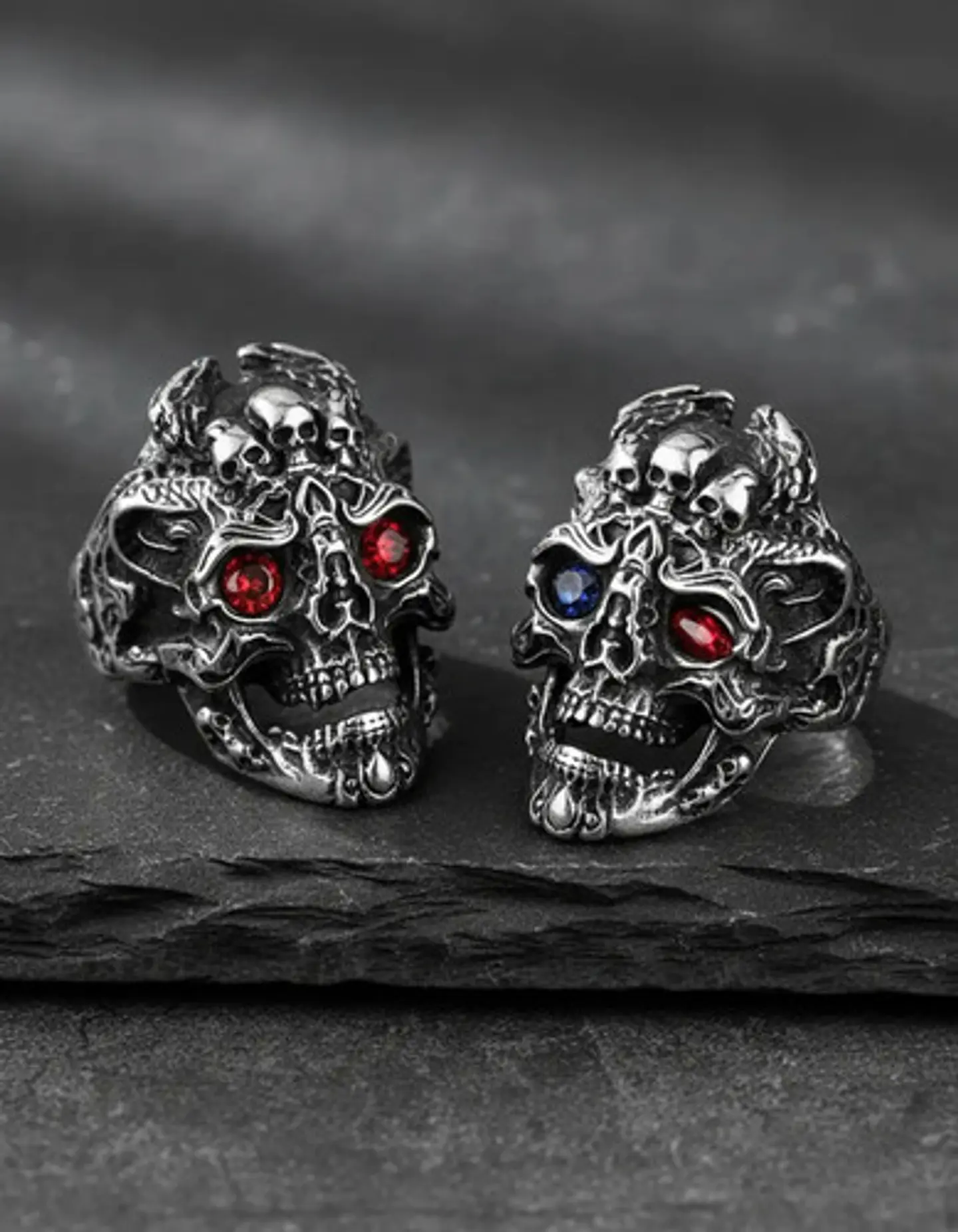 Anillo Color Plata Gótico Cráneo Skull Calavera Acero Hombre 8