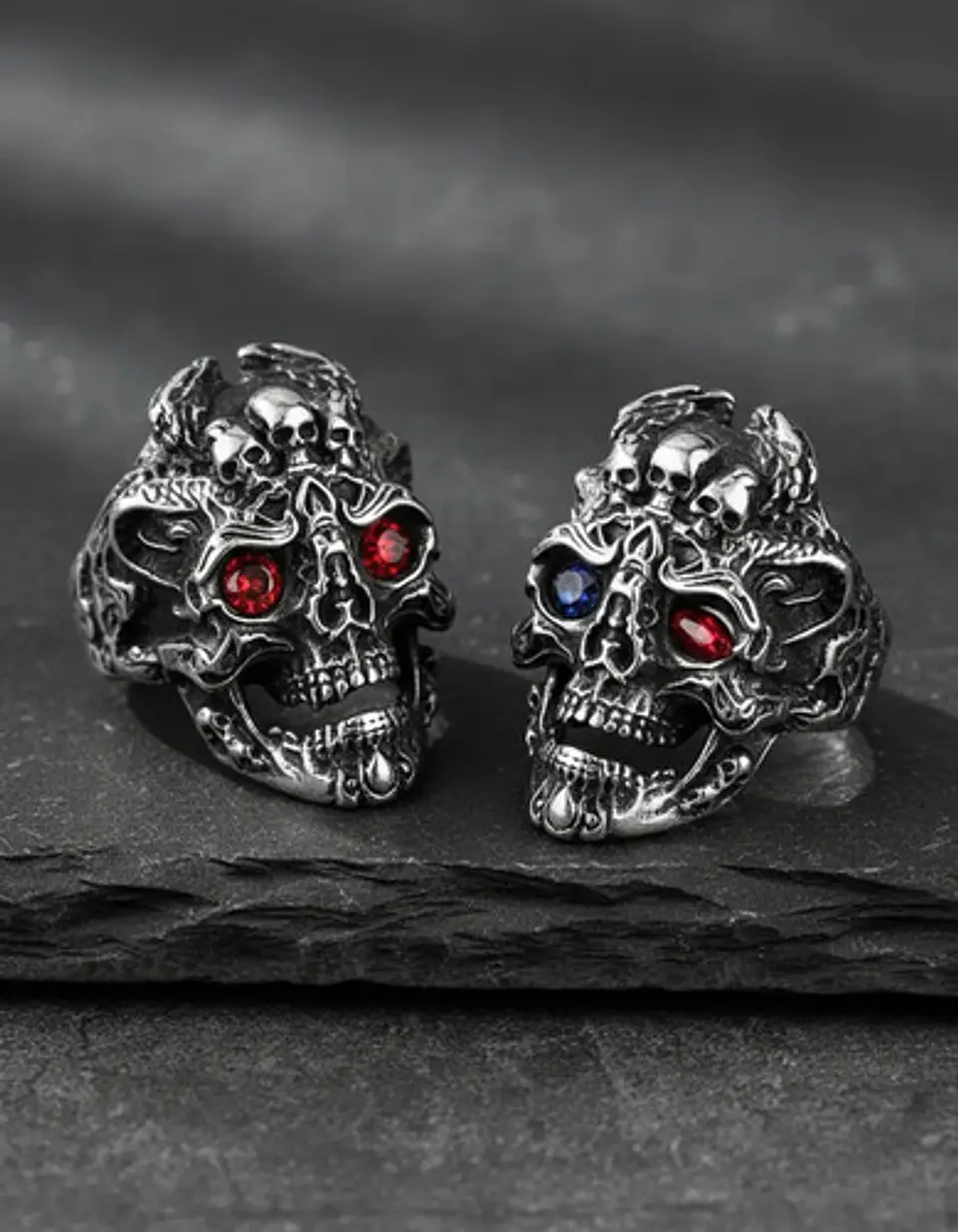Anillo Color Plata Gótico Cráneo Skull Calavera Acero Hombre 8