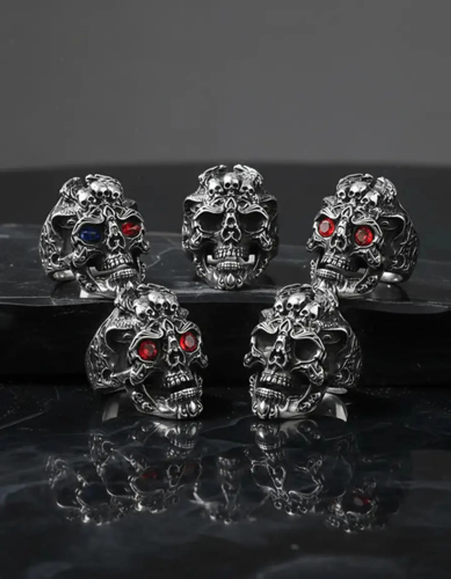 Anillo Color Plata Gótico Cráneo Skull Calavera Acero Hombre 9