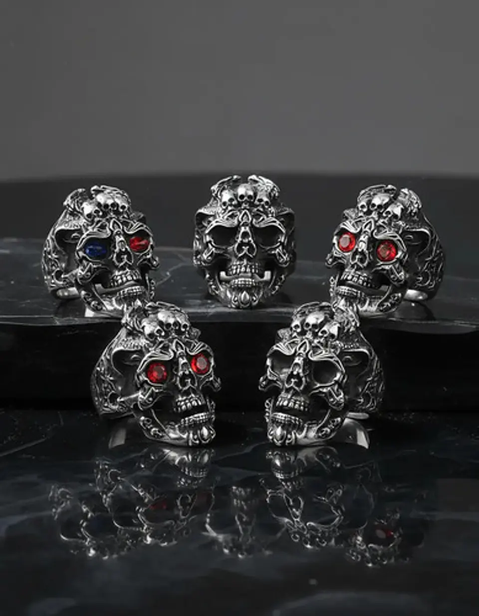 Anillo Color Plata Gótico Cráneo Skull Calavera Acero Hombre 9