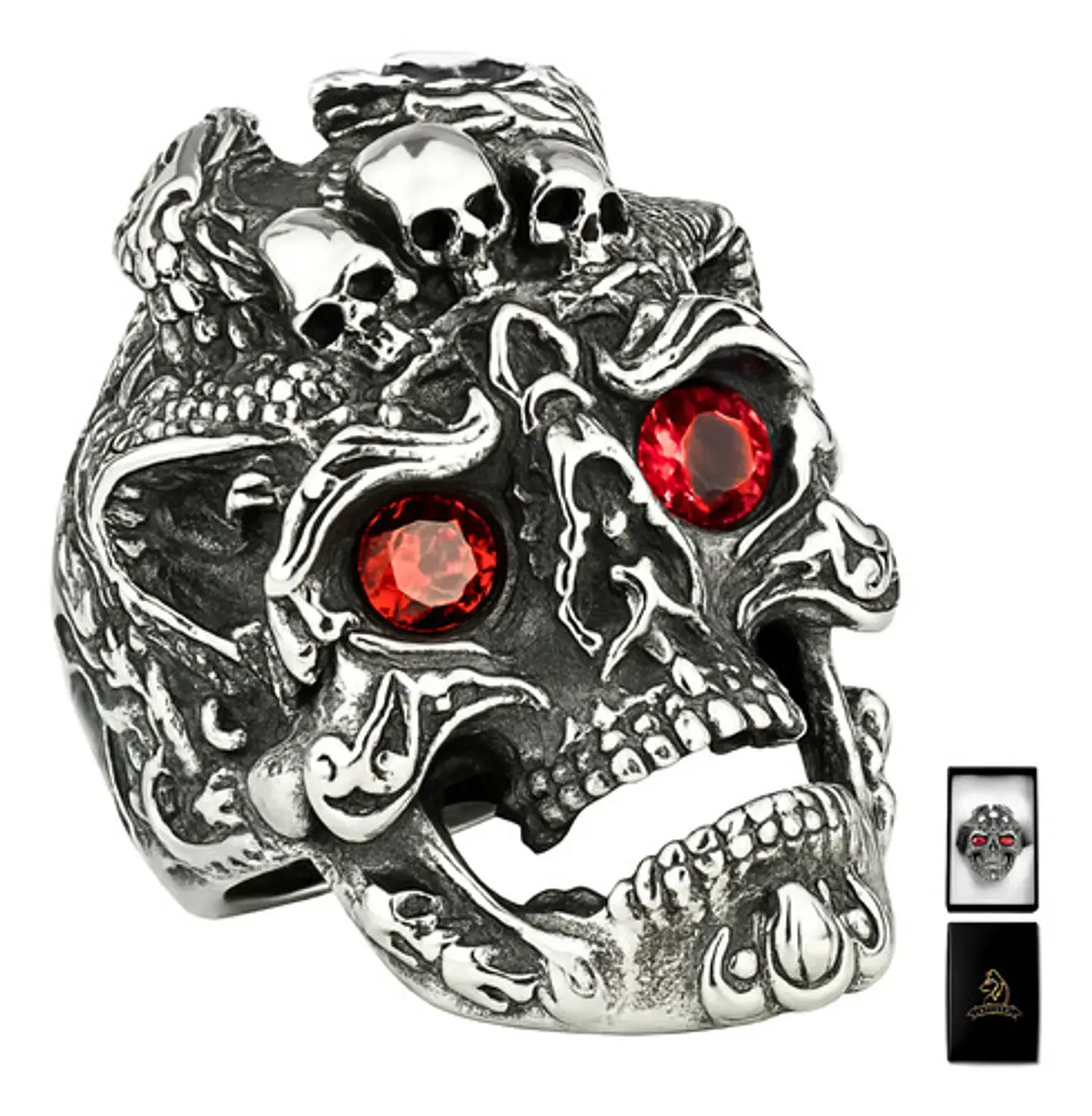 Anillo Color Plata Gótico Cráneo Skull Calavera Acero Hombre 11