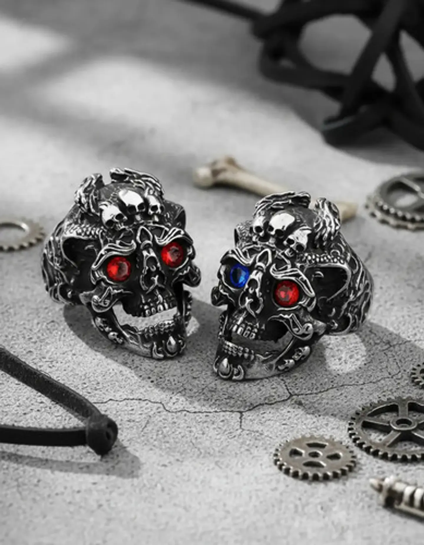 Anillo Color Plata Gótico Cráneo Skull Calavera Acero Hombre 14