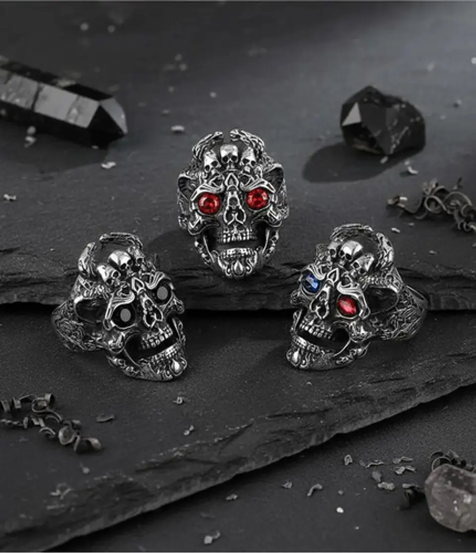 Anillo Color Plata Gótico Cráneo Skull Calavera Acero Hombre 16