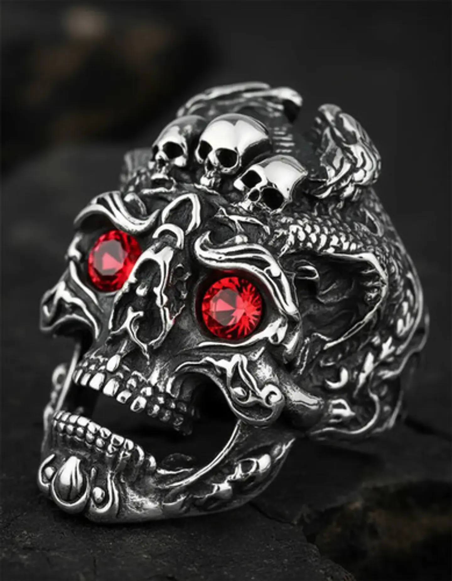 Anillo Color Plata Gótico Cráneo Skull Calavera Acero Hombre 19