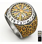 Anillo Acero Color Oro Vegvisir Yggdrasi Vikingo Para Hombre - Miniatura 1