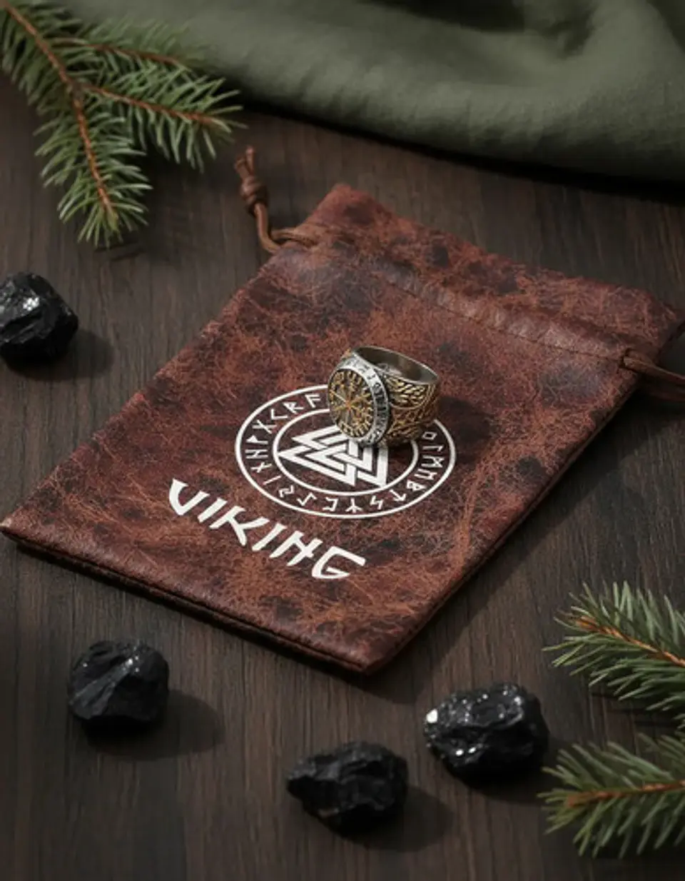 Anillo Acero Color Oro Vegvisir Yggdrasi Vikingo Para Hombre 5