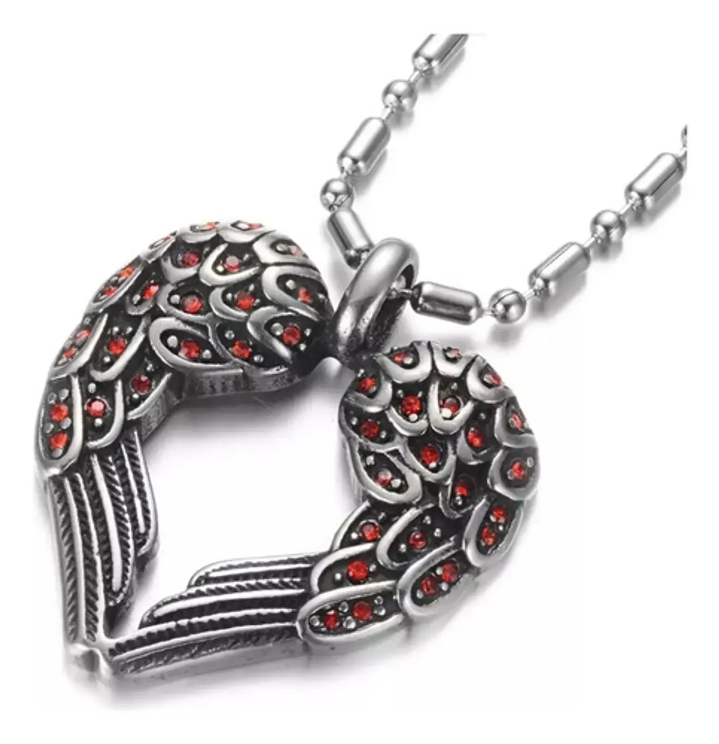 Collar Dije Corazon Alas De Acero Color Plata Hombre Y Mujer 3
