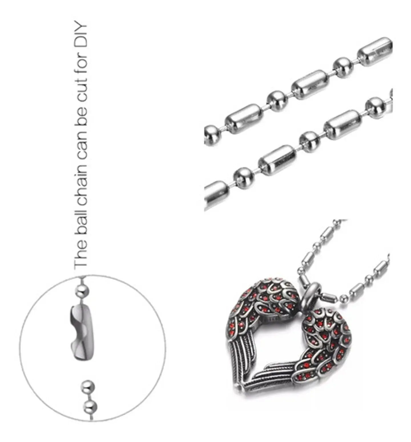 Collar Dije Corazon Alas De Acero Color Plata Hombre Y Mujer 4