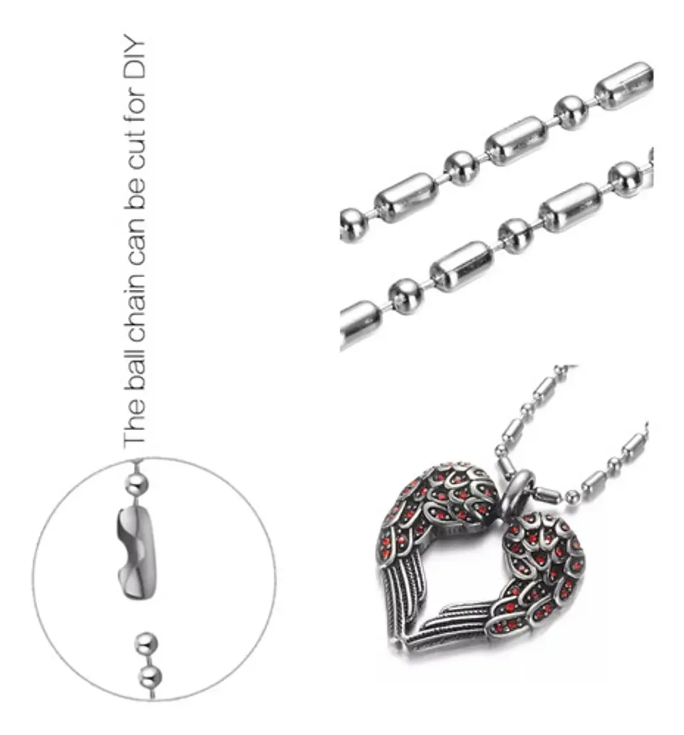 Collar Dije Corazon Alas De Acero Color Plata Hombre Y Mujer 4