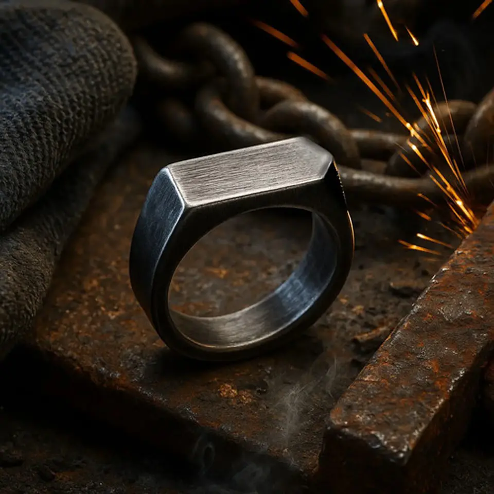 Anillo Color Plata Polaco Acero Inoxidable Industrial Hombre 6